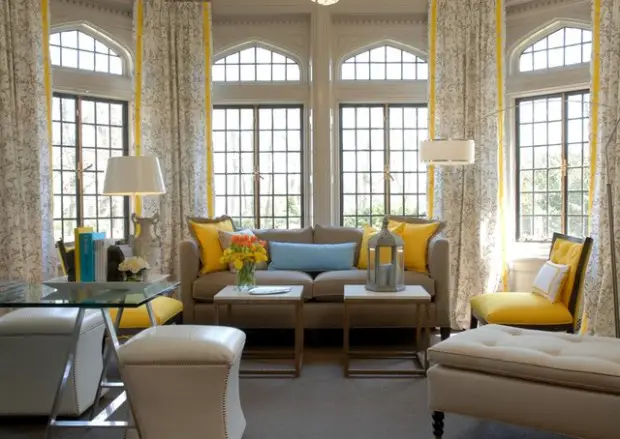Beautiful living room with yellow accents