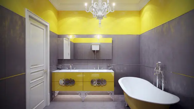 gray and yellow bathroom