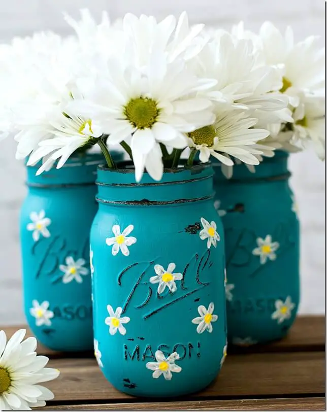 DIY painted daisy mason jars