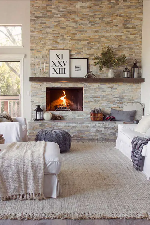 Living area with fireplace.
