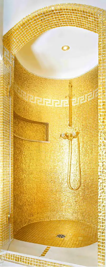 Gold tile shower