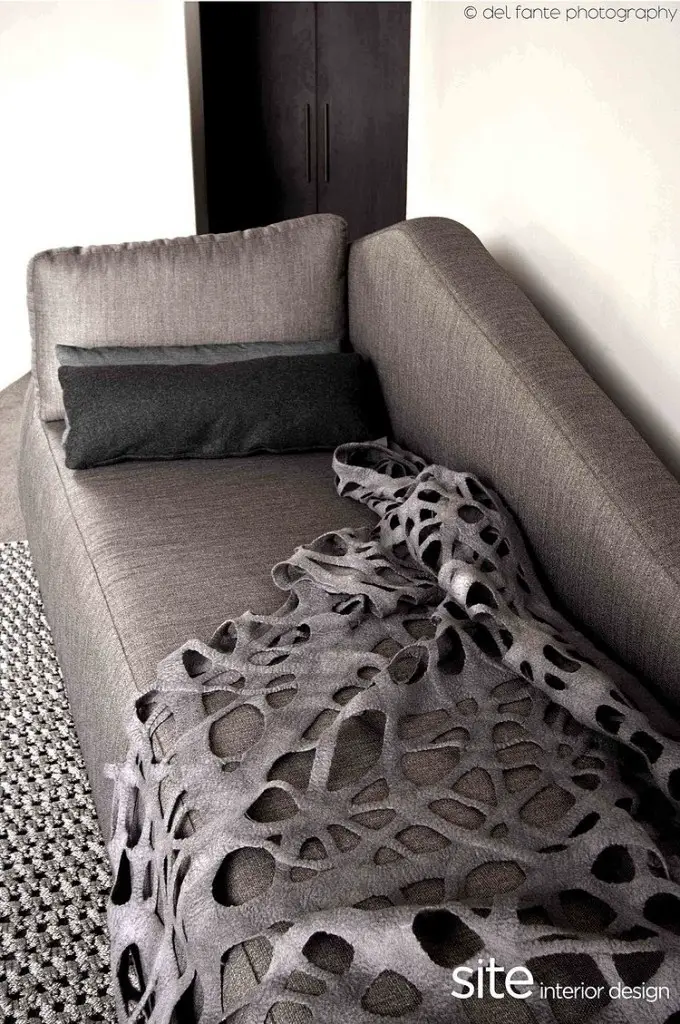 Gray sofa, Aupiais house by site interior design