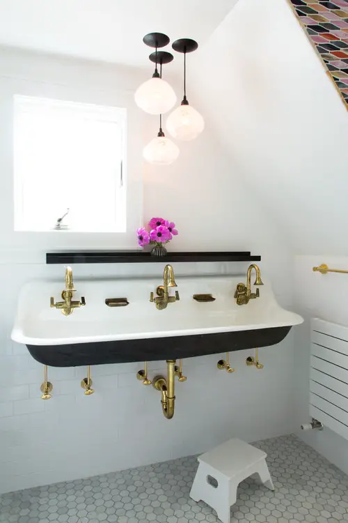 Vintage Inspired Small Bathroom with Gold Details