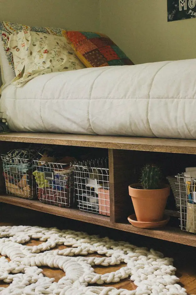 DIY Platform Bed with Storage and Baskets