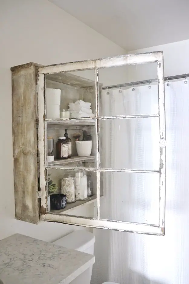 Bathroom Storage, Stylish DIY Antique Window Bathroom Cabinet, DIY Storage Ideas