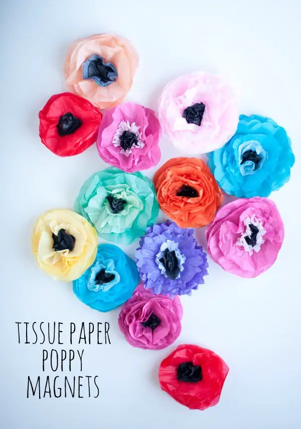 DIY Tissue Paper Poppy Magnets, DIY Paper Crafts, Craft Ideas
