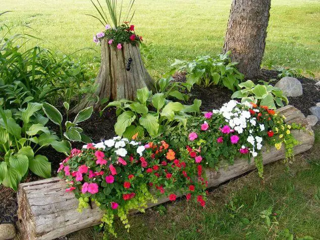 Beautiful Rustic Log Planters, Front Yard Landscaping Ideas and projects