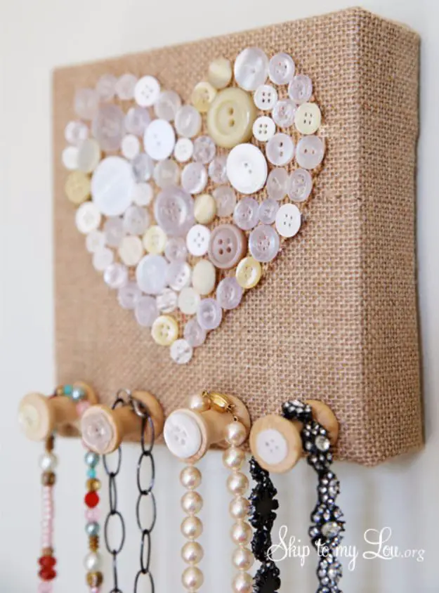 Crafts to Make and Sell, Burlap And Vintage Button Jewelry Holder