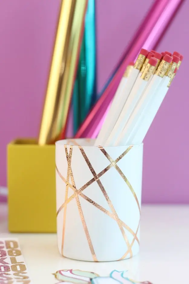 Crafts to Make and Sell, DIY Gold Foiled Pencil Cup