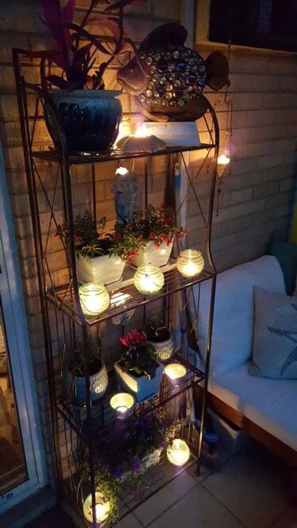 35+ AMAZING DIY Outdoor Lighting Ideas for the Garden, You can place shelves in your balcony as a mini garden