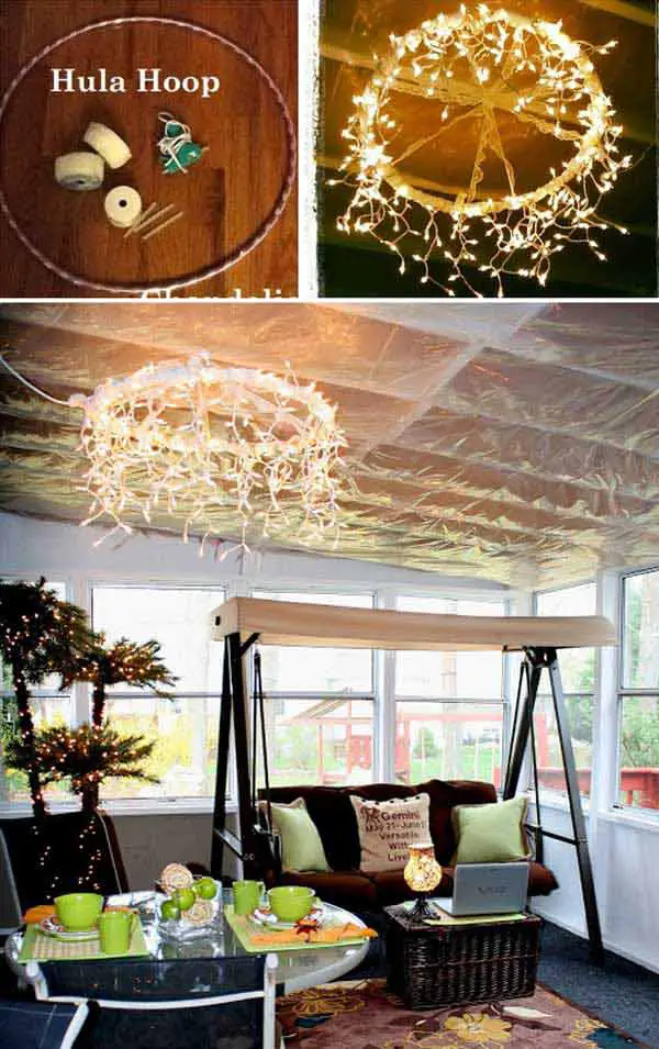 35+ AMAZING DIY Outdoor Lighting Ideas for the Garden, Hula Hoop Chandelier, DIY Outdoor Lighting Ideas for the Garden
