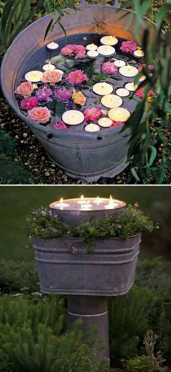 35+ AMAZING DIY Outdoor Lighting Ideas for the Garden, Floating candles bucket