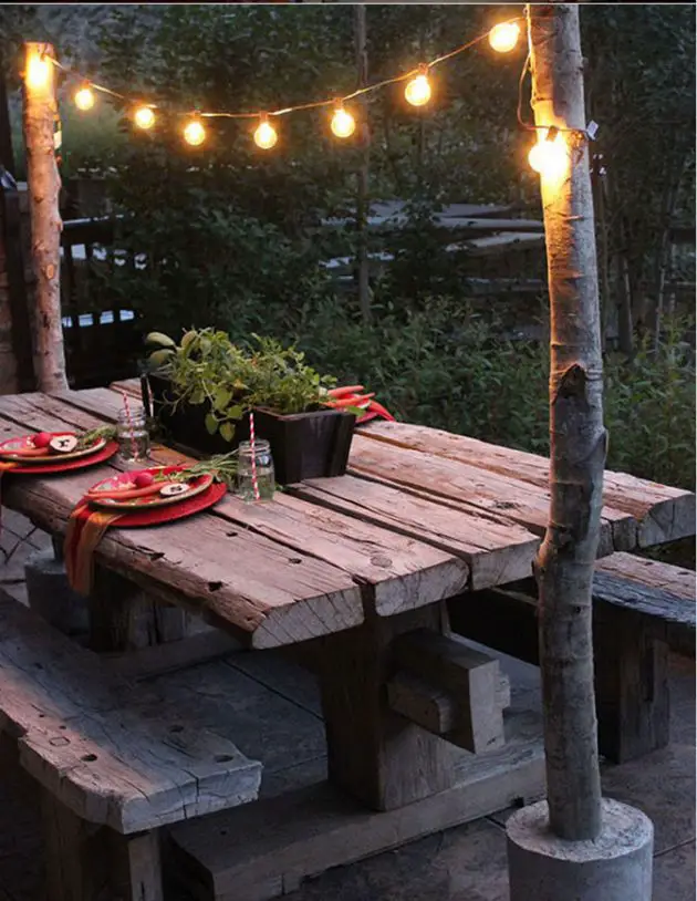 35+ AMAZING DIY Outdoor Lighting Ideas for the Garden, DIY String Light Poles with Concrete Bases