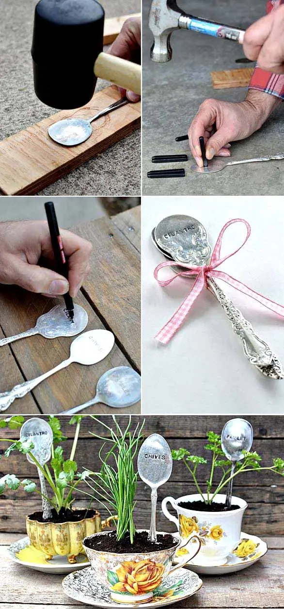 DIY Stamped Spoon Plant Markers, DIY Plant Labels