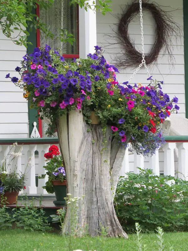 Tree Stump as an Outdoor Plant Stand, Front Yard Landscaping Ideas and projects