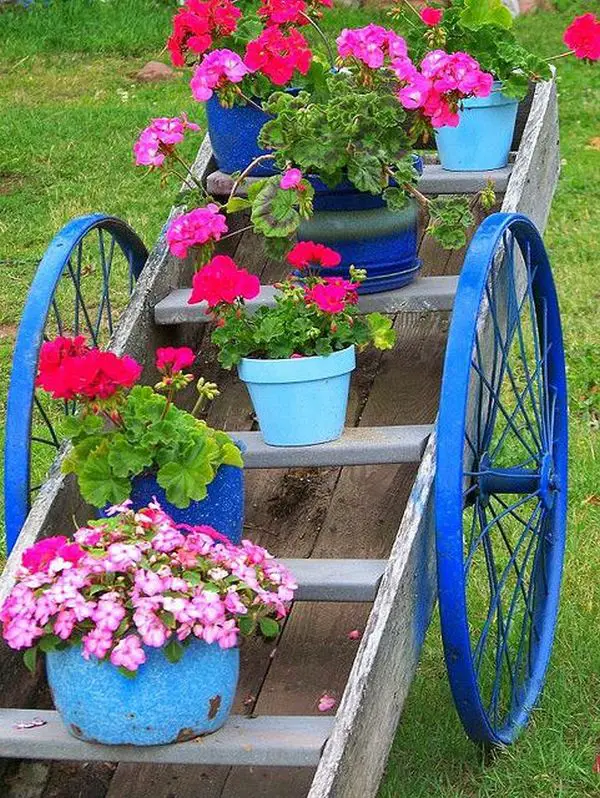 Wonderful Rustic Wagon Plant Stand Colorful Focal Point, Front Yard Landscaping Ideas and projects