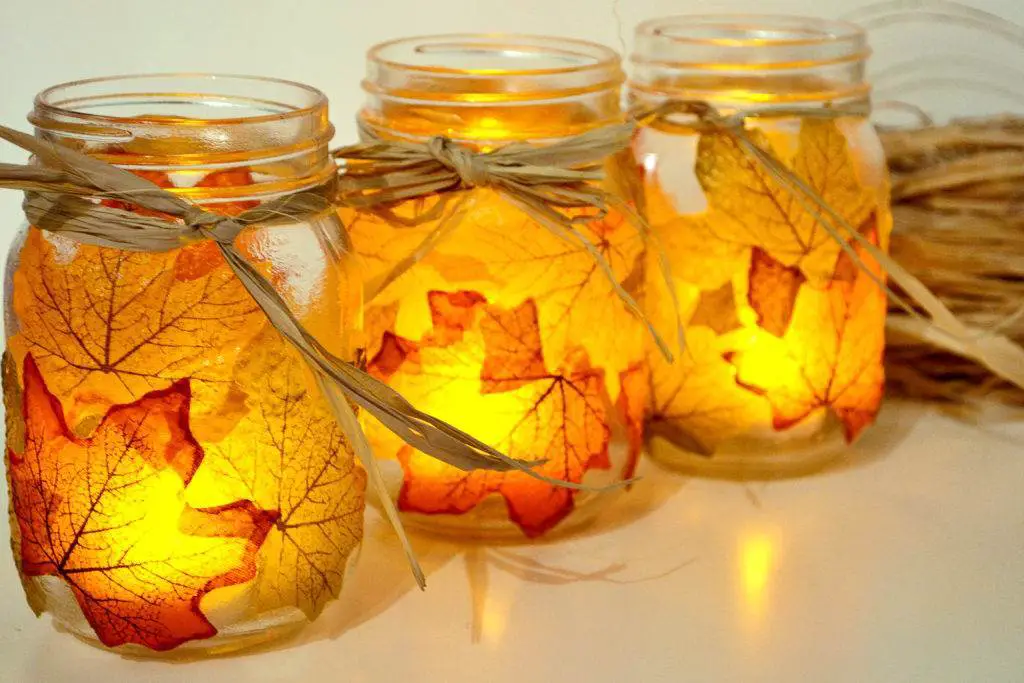 Autumn Leaf Mason Jar Candle Holder Centerpiece
