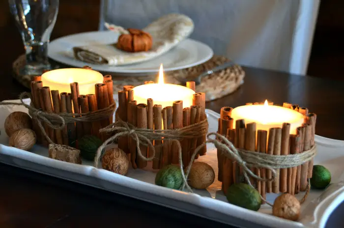 Cinnamon Stick Candle Holders Fall Decor