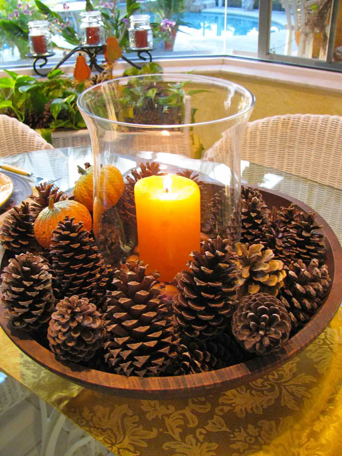 DIY Pine Cone Fall Centerpiece and Candle