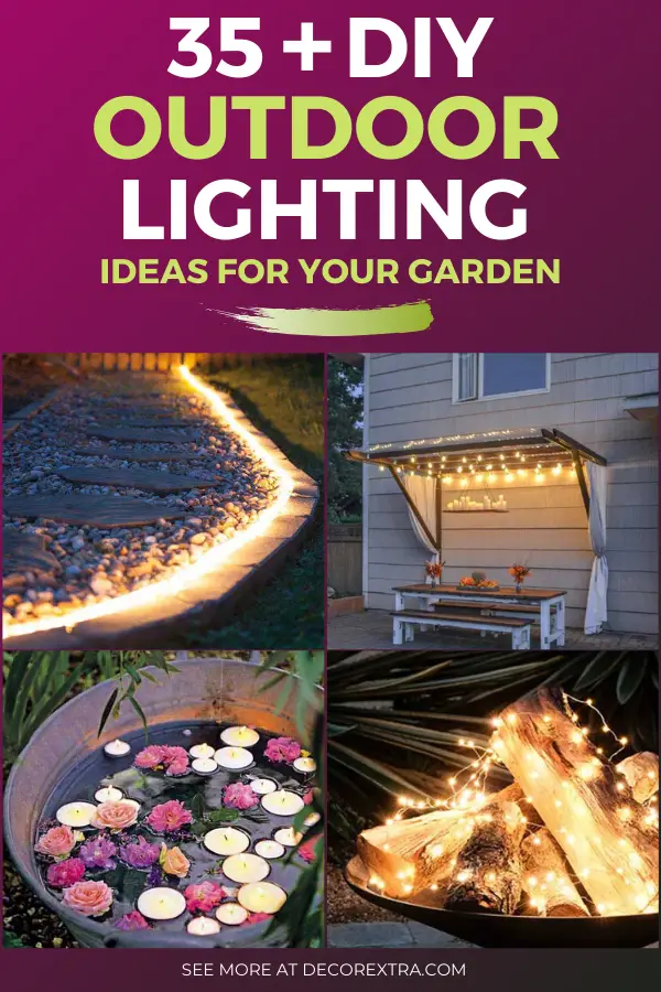 DIY Outdoor Lighting Ideas. DIY Outdoor Lights. Explore a lot of garden lighting ideas here! #diy #garden #lighting #stringlights