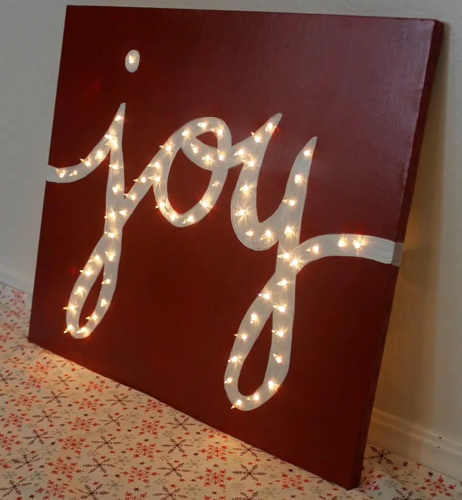 20+ Best DIY String Light Ideas For Your Home Decor, DIY Joy Light Canvas