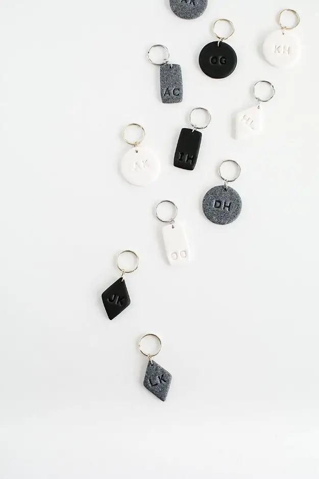 20+ Handmade Gifts Under $5 - Last Minute Gift Ideas, DIY Monogram Clay Keychains