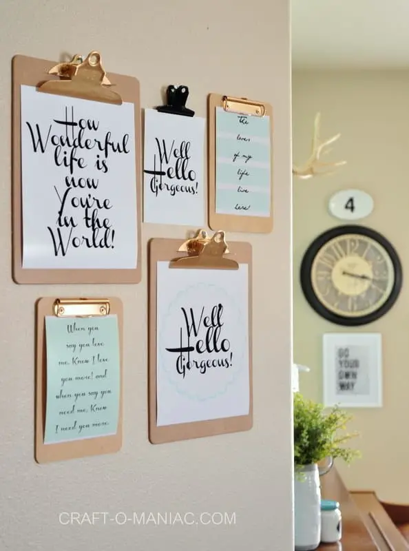 Inspirational Quotes on Clipboards Wall Hanging, Classy DIY Wall Decor Ideas For Your Home - Wall Arts 